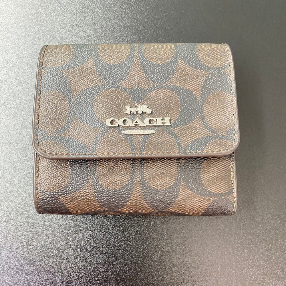 Coach Womens Trifold Wallet Small Brown Signature Canvas Iris Multi CL472‎